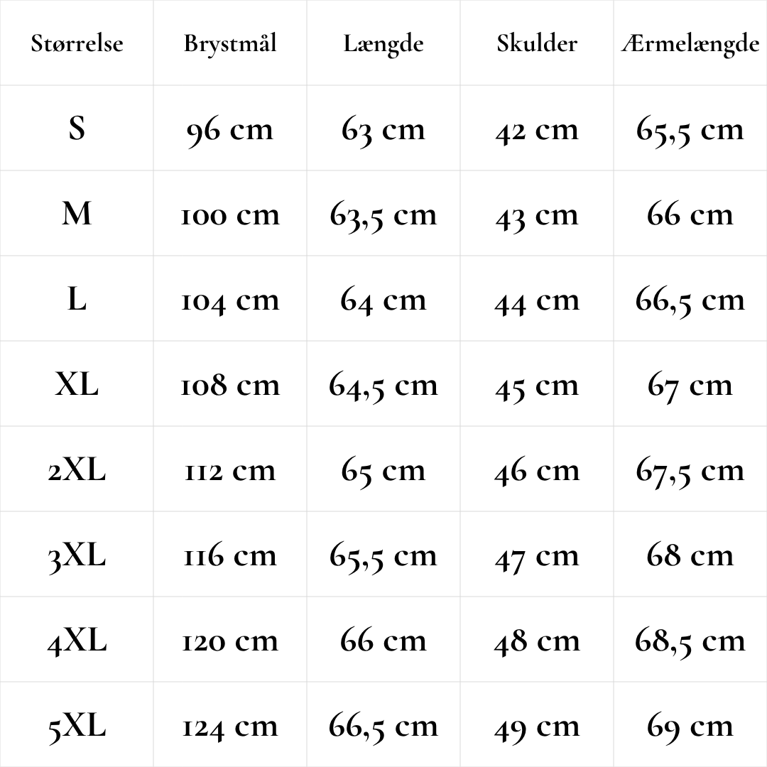 Size Guide for Saqqaq — den lyse side